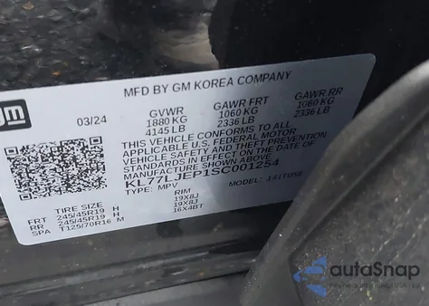 2025 Chevrolet Trax Fwd 2Rs from USA, damaged, VIN KL77LJEP1SC001254